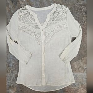 Cream Gauze Blouse With Lace